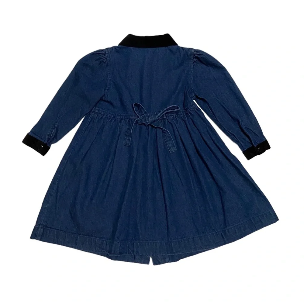 Vintage Just Friends Denim Dress Long Sleeve Velvet Collar & Cuff Dress 3T